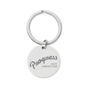 Progress Over Perfection Stainless Steel Round Keychain (Engraving)