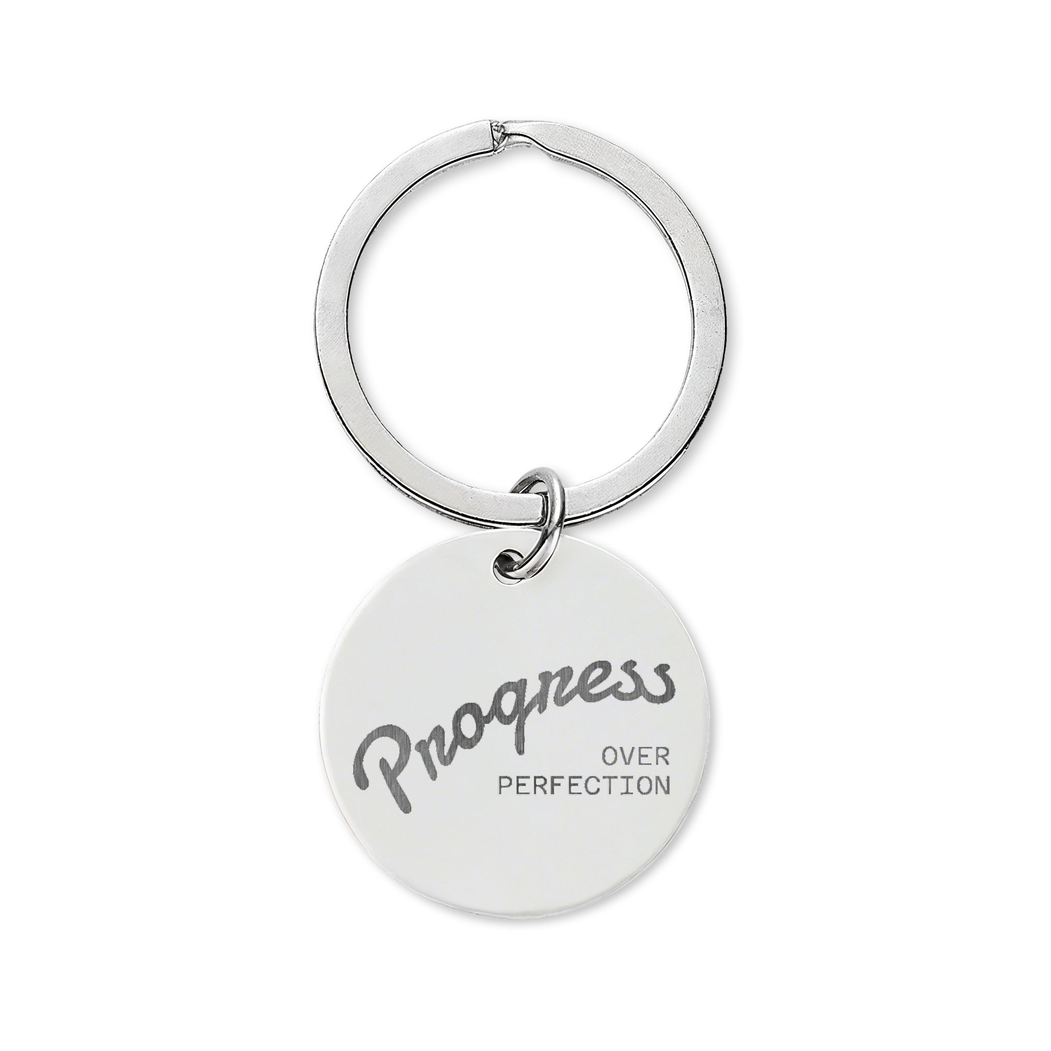 Progress Over Perfection Stainless Steel Round Keychain (Engraving)